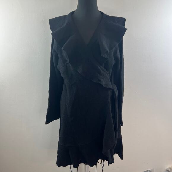 Fenn Wright Manson Black Wrap Cardigan Sweater Wool Knit Ruffle Duster Size 2X - Picture 3 of 8